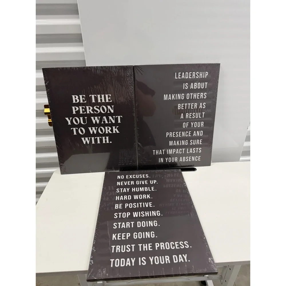 Set of 3 Motivational Canvas Wall Art Office Decor Black White Leadership Quotes